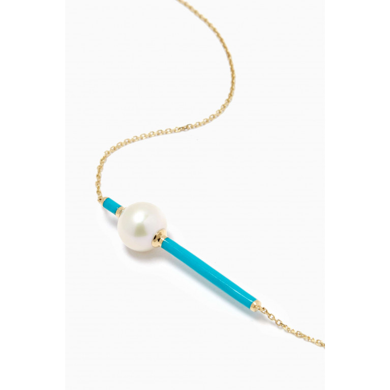 Damas - Kiku Glow Neon Freshwater Pearl Necklace in 18kt Yellow Gold Blue