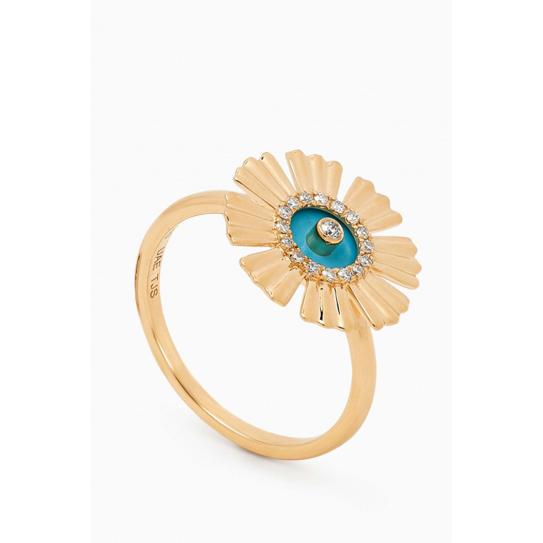 Damas - Farfasha Happy Sunkiss Diamond & Malachite Ring in 18kt Gold Blue