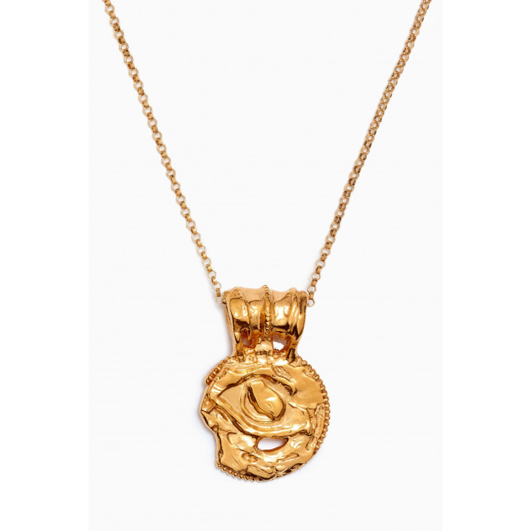 Alighieri - The Medium Illuminated Eye Medallion Necklace in 24kt Gold-plated Bronze