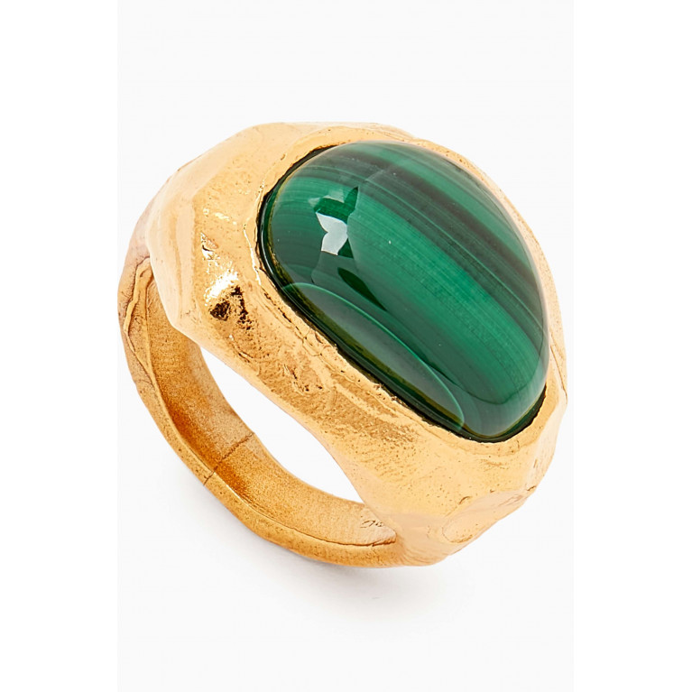 Alighieri - The Mountain Rising Malachite Ring in 24kt Gold-plated Bronze