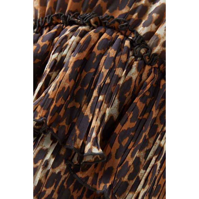 Ganni - Leopard-print Flounce Blouse in Pleated Georgette