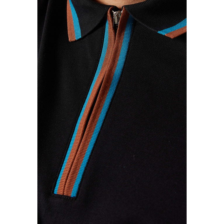 PS Paul Smith - Zip-neck Polo Shirt in Stretch-cotton Black