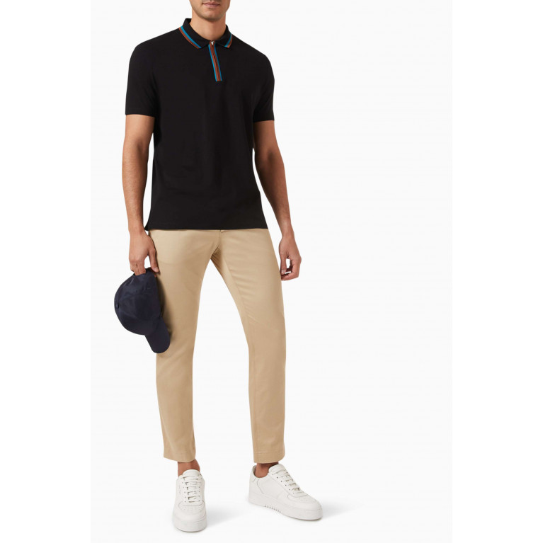 PS Paul Smith - Zip-neck Polo Shirt in Stretch-cotton Black