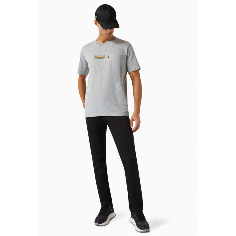 PS Paul Smith - PS Logo Stripe Print T-Shirt in Organic Cotton Grey