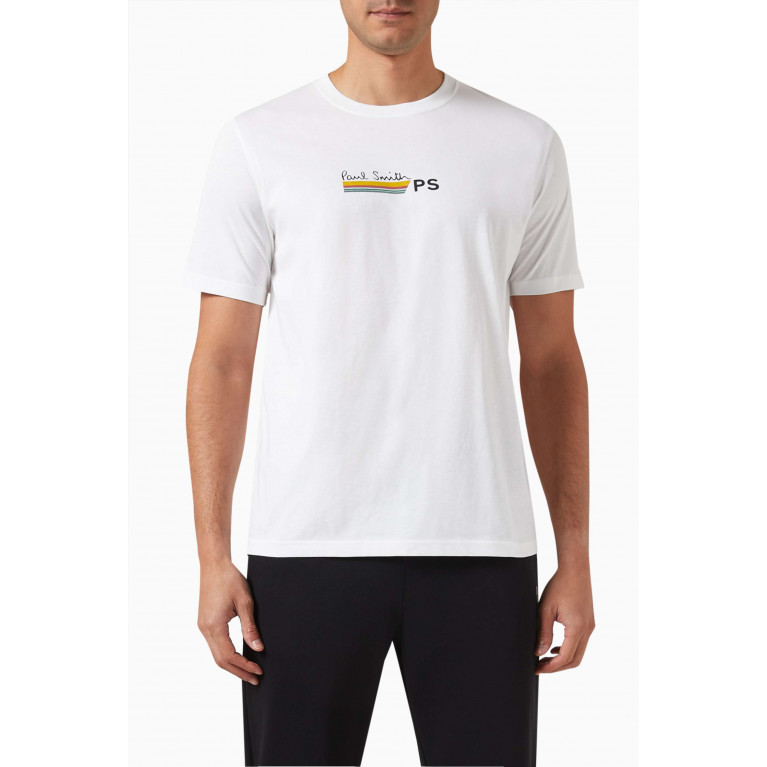 PS Paul Smith - PS Logo Stripe Print T-Shirt in Organic Cotton White