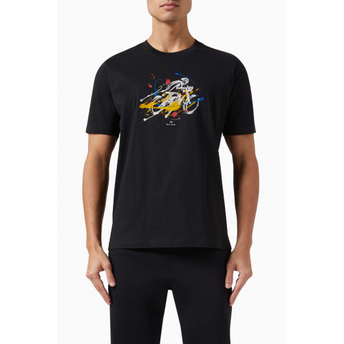 PS Paul Smith - 'Cyclist Sketch' T-Shirt in Organic Cotton-jersey Black
