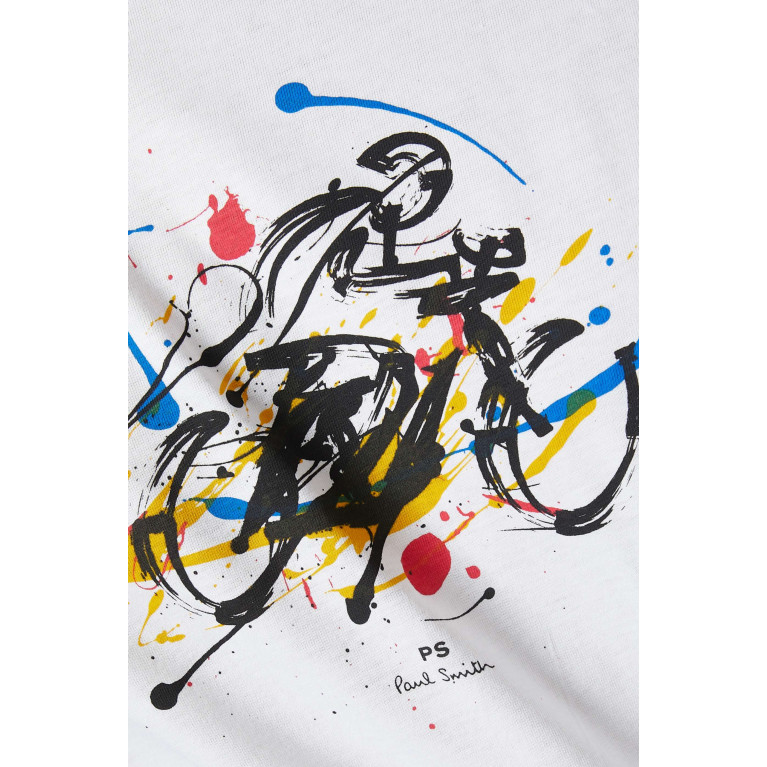 PS Paul Smith - 'Cyclist Sketch' T-Shirt in Organic Cotton-jersey White