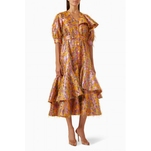 Poca & Poca - Feather-embellished Midi Dress