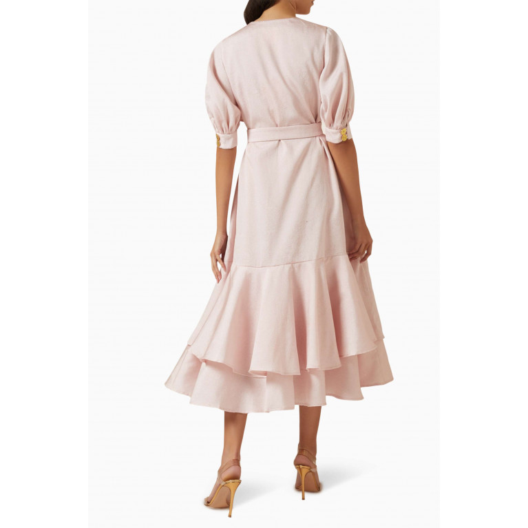Poca & Poca - Ruffled Midi Dress in Textured Fabric