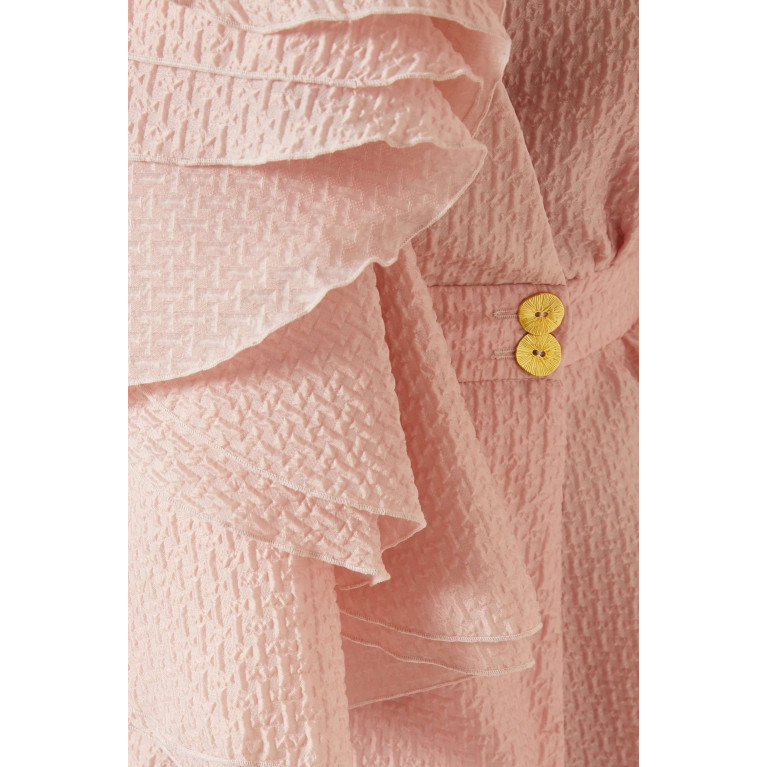Poca & Poca - Puff Sleeve Midi Dress in Textured Fabric