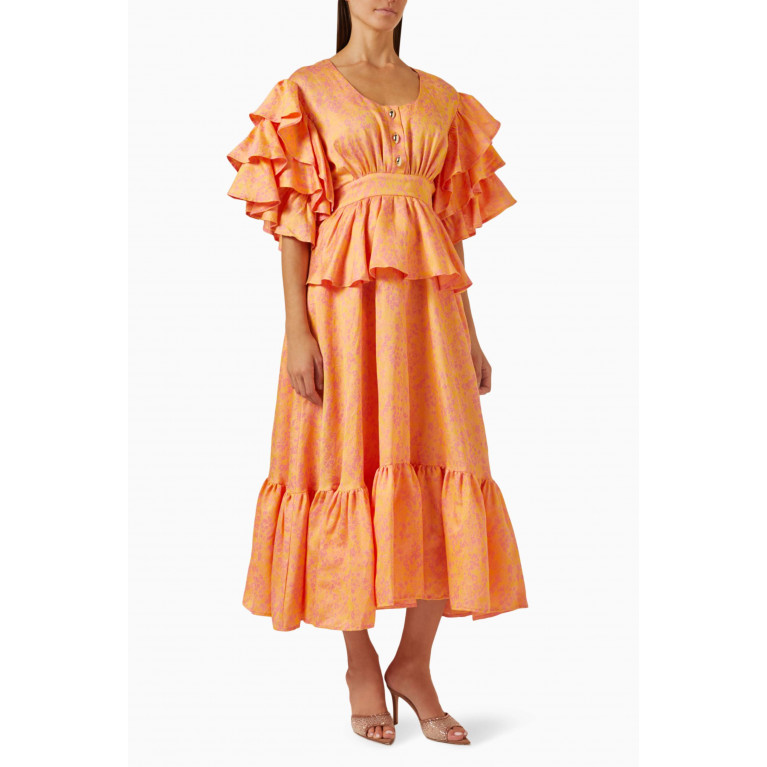 Poca & Poca - Floral-jacquard Ruffled Midi Dress