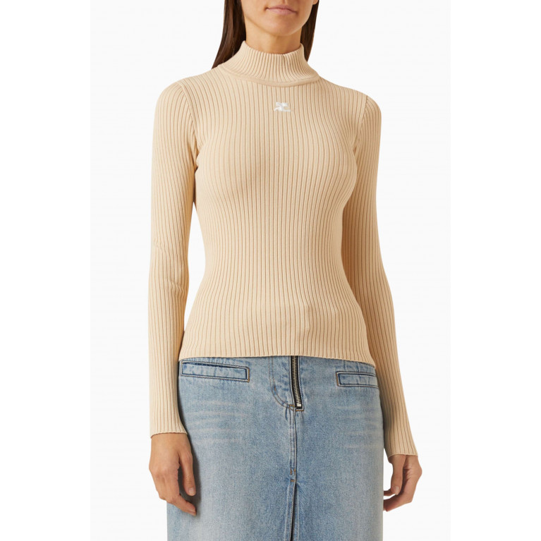 Courreges - Reedition Turtleneck Sweater in Ribbed-knit Neutral