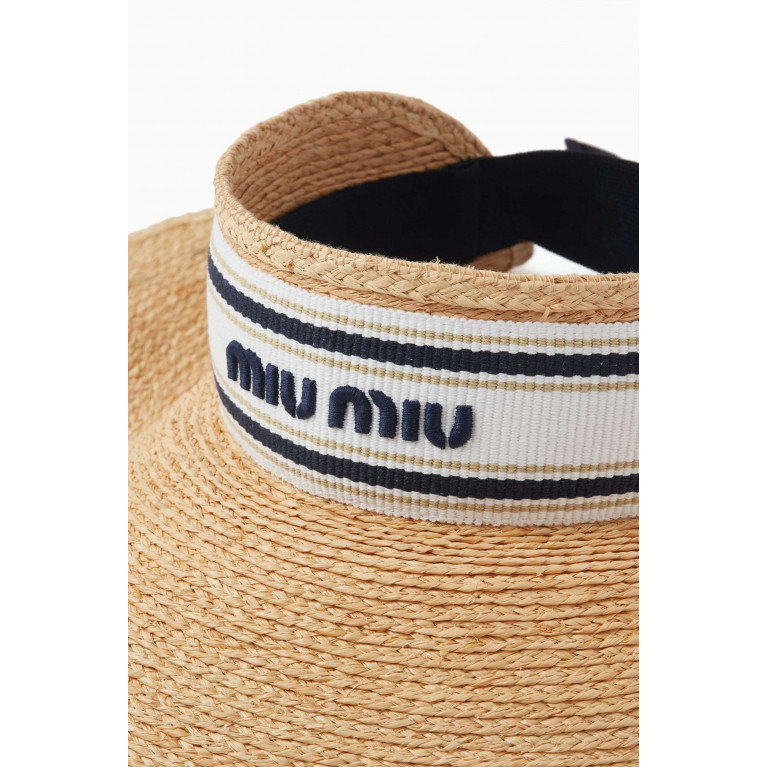 Miu Miu - Ribbon Logo Visor Hat in Raffia