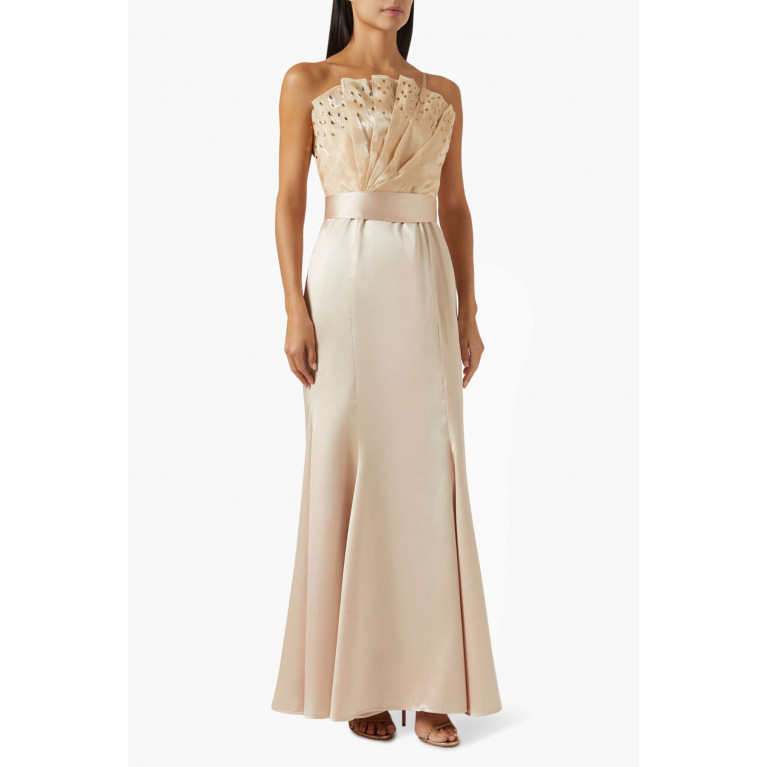 NASS - Strapless Pleated Maxi Dress Gold