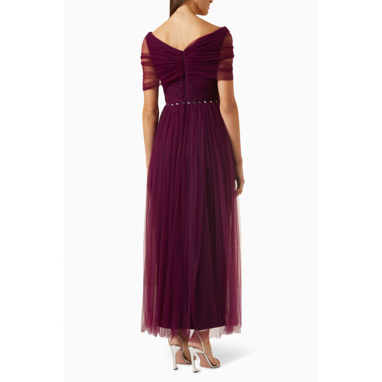 NASS - Crystal-embellished Ruched Maxi Dress in Tulle Purple