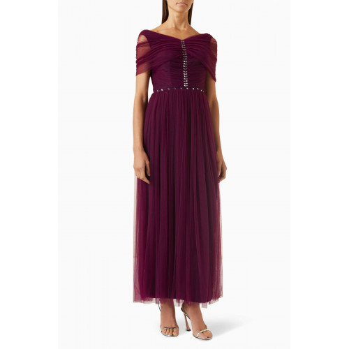 NASS - Crystal-embellished Ruched Maxi Dress in Tulle Purple