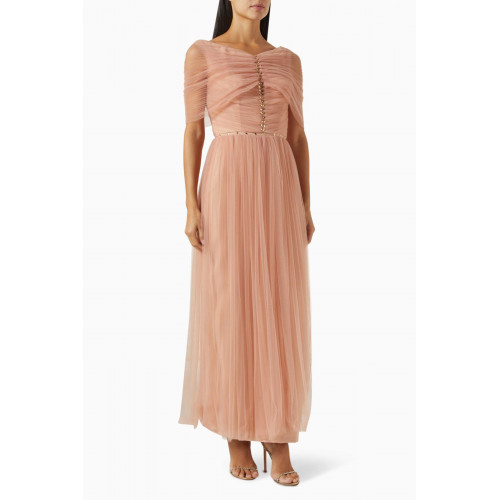 NASS - Crystal-embellished Ruched Maxi Dress in Tulle Pink