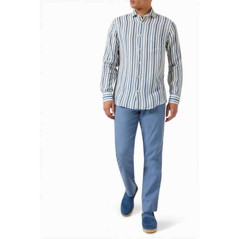 Frescobol Carioca - Oscar Herringbone Chino Pants in Linen-cotton Blend Blue