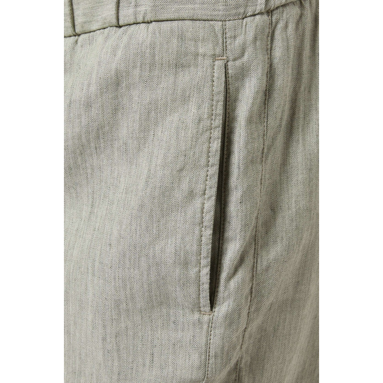 Frescobol Carioca - Oscar Herringbone Chino Pants in Linen-cotton Blend Green