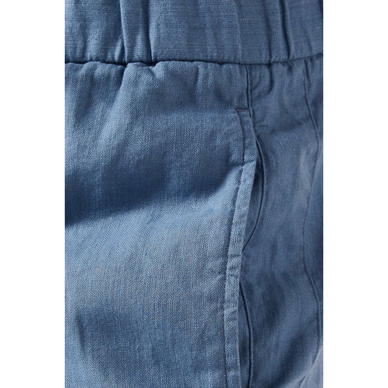 Frescobol Carioca - Felipe Herringbone Shorts in Linen-cotton Blend Blue