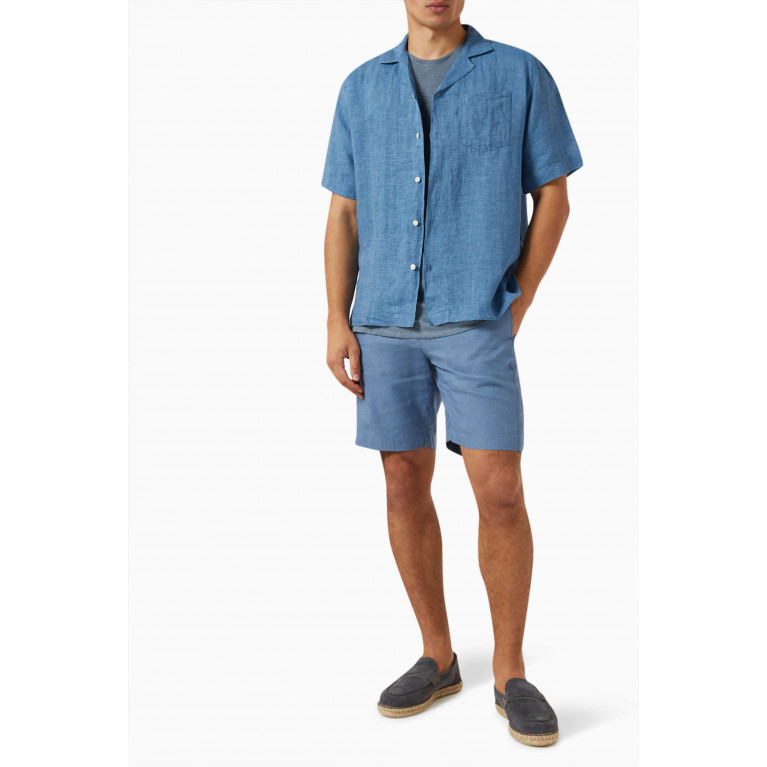 Frescobol Carioca - Felipe Herringbone Shorts in Linen-cotton Blend Blue