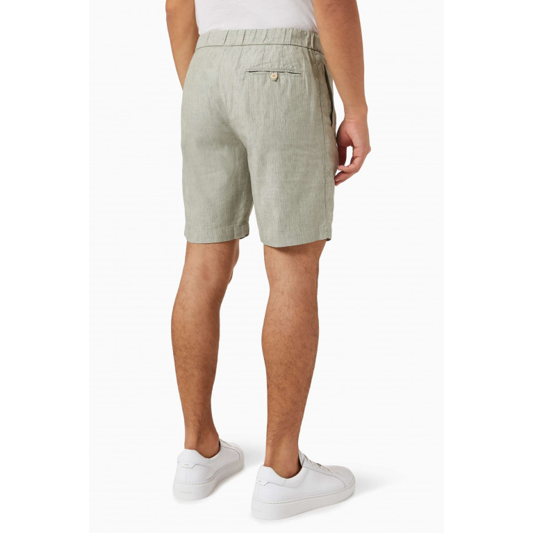 Frescobol Carioca - Felipe Herringbone Shorts in Linen-cotton Blend Green