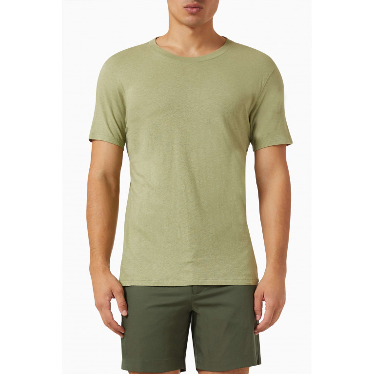 Frescobol Carioca - Lucio T-shirt in Linen-cotton Blend Green