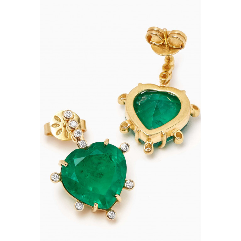 Dima Jewellery - Emerald & Pave Diamond Drop Earrings in 18kt Gold