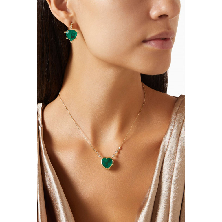 Dima Jewellery - Emerald & Pave Diamond Drop Earrings in 18kt Gold