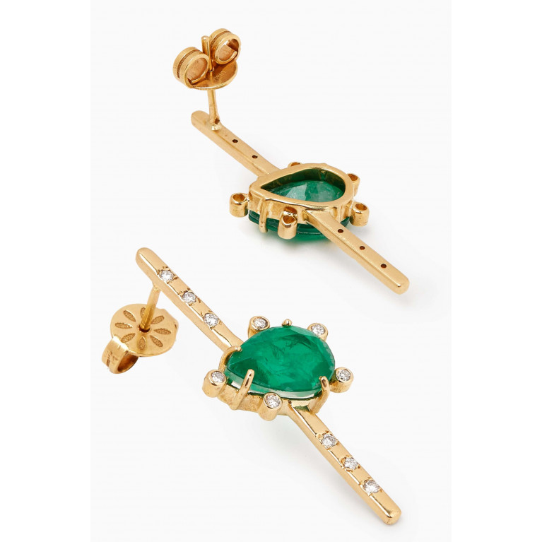 Dima Jewellery - Pear-cut Emerald & Diamond Drop Earrings in 18kt Yellow Gold