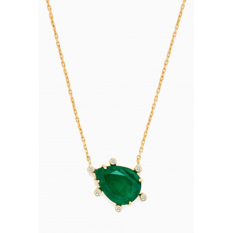 Dima Jewellery - Pear-cut Emerald Necklace in 18kt Yellow Gold