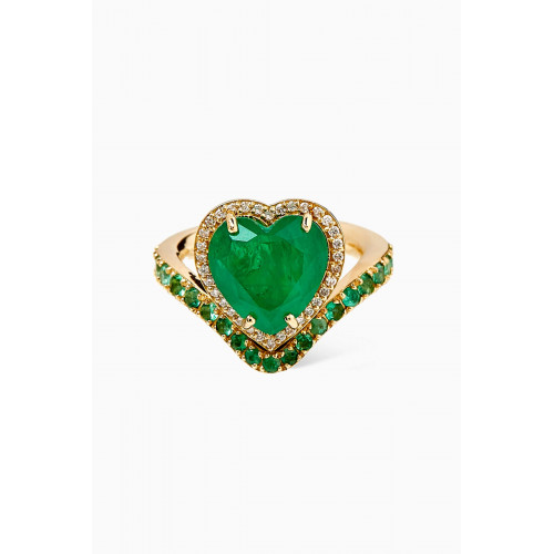 Dima Jewellery - Emerald & Diamond Ring in 18kt Yellow Gold