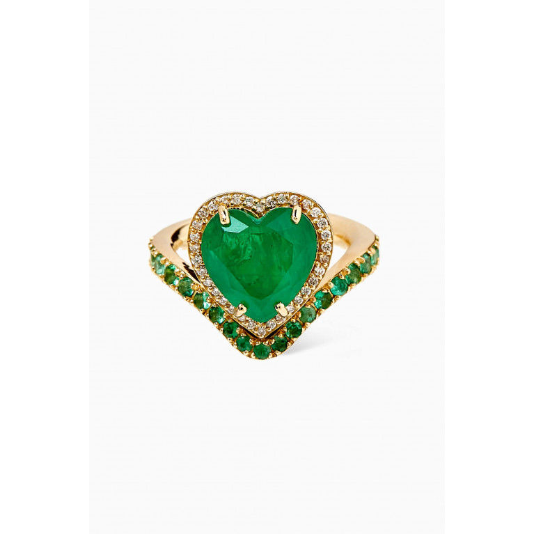 Dima Jewellery - Emerald & Diamond Ring in 18kt Yellow Gold