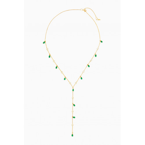 Dima Jewellery - Pear-cut Emerald & Diamond Lariat Necklace in 18kt Yellow Gold