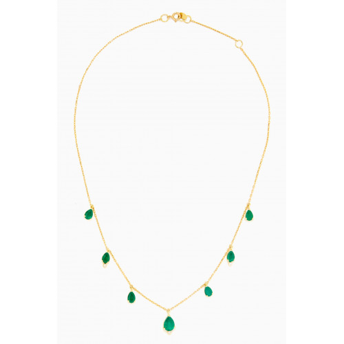 Dima Jewellery - Pear-cut Emerald & Diamond Necklace in 18kt Yellow Gold