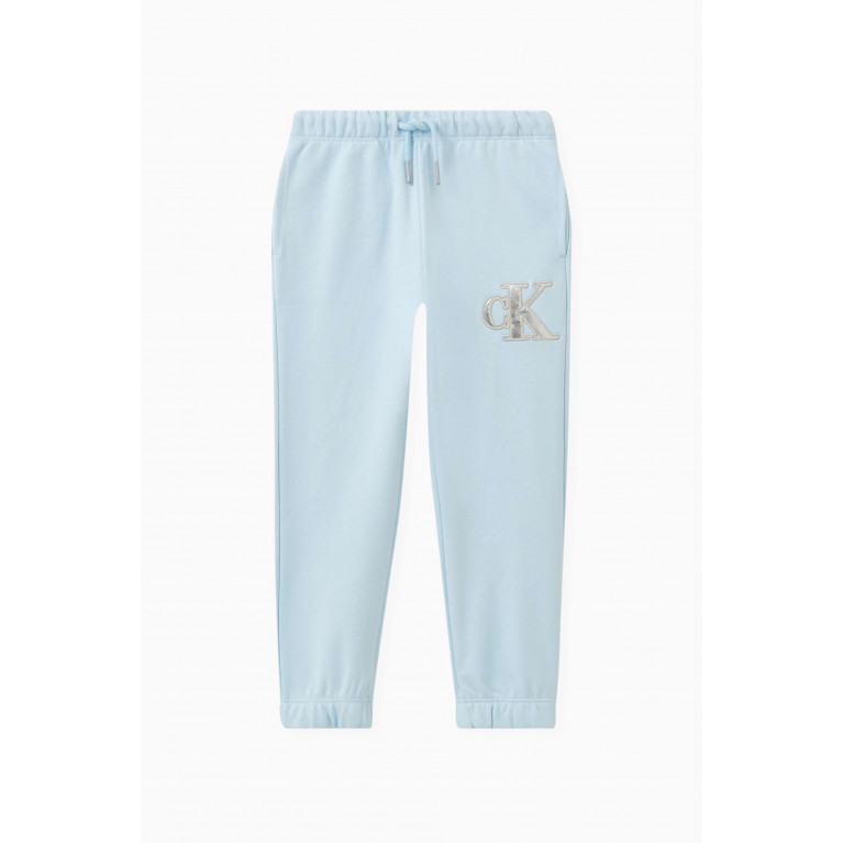 Calvin Klein - Metallic Monogram Sweatpants in Cotton-blend Blue