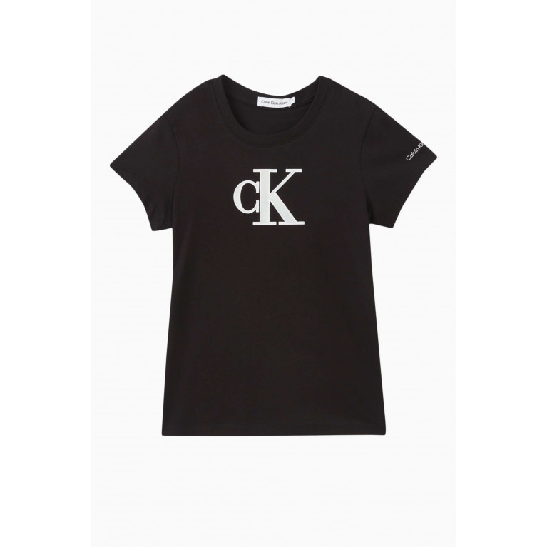 Calvin Klein - Metallic Logo T-shirt in Cotton Jersey Black