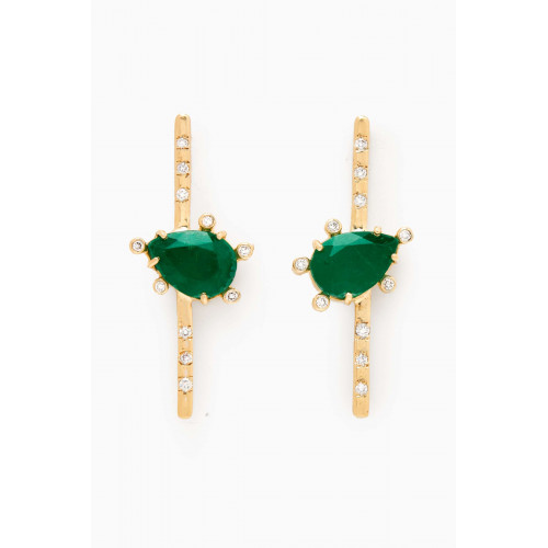 Dima Jewellery - Pear-cut Emerald & Diamond Drop Earrings in 18kt Yellow Gold