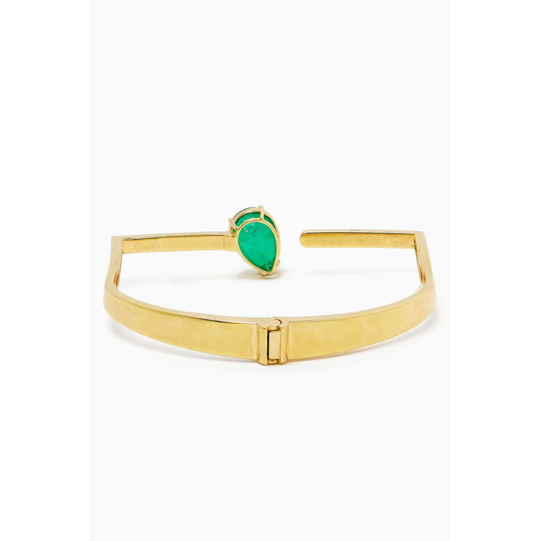 Dima Jewellery - Pear-cut Emerald & Diamond Open Bangle in 18kt Gold