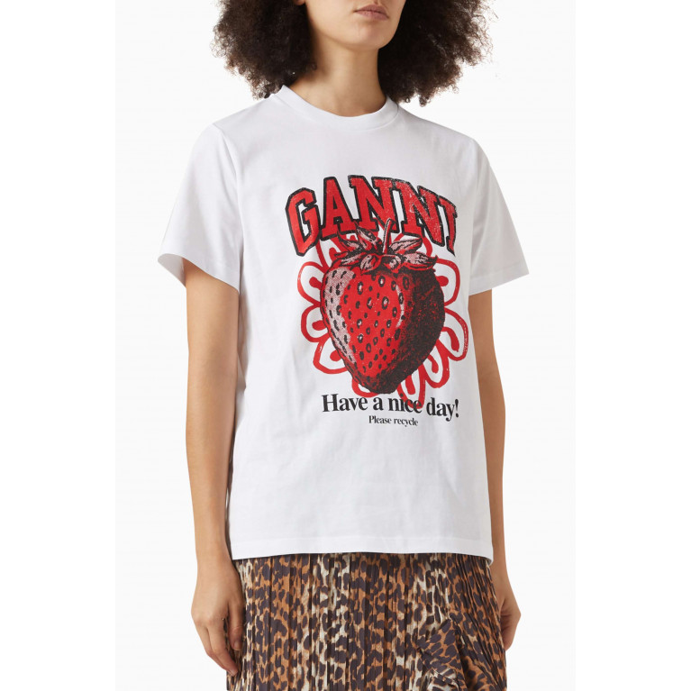 Ganni - Strawberry-print Relaxed T-shirt in Organic Cotton