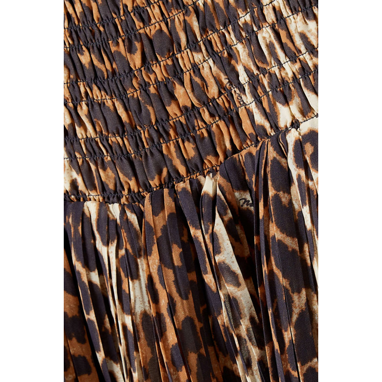 Ganni - Leopard-print Flounce Midi Dress in Pleated Georgette