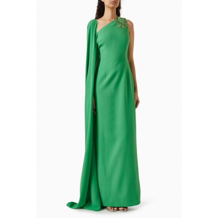 NASS - One-shoulder Cape Dress in Crepe Green