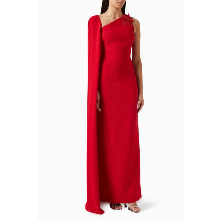 NASS - One-shoulder Cape Dress in Crepe Red
