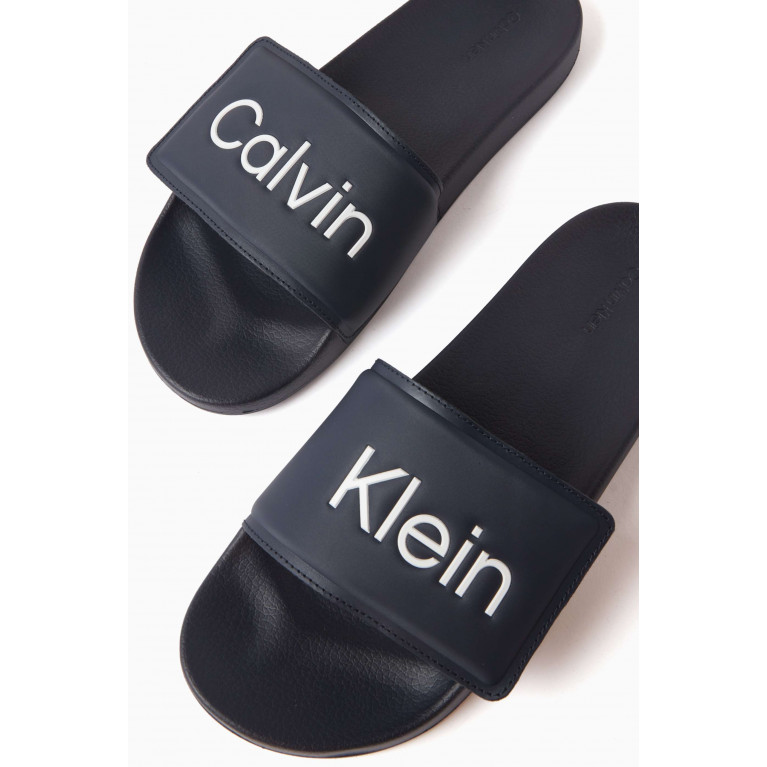 Calvin Klein - Logo Pool Slides in Faux Leather