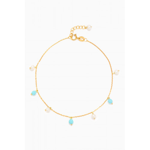 M's Gems - Aqua Turquoise & Pearl Bracelet in 18kt Gold