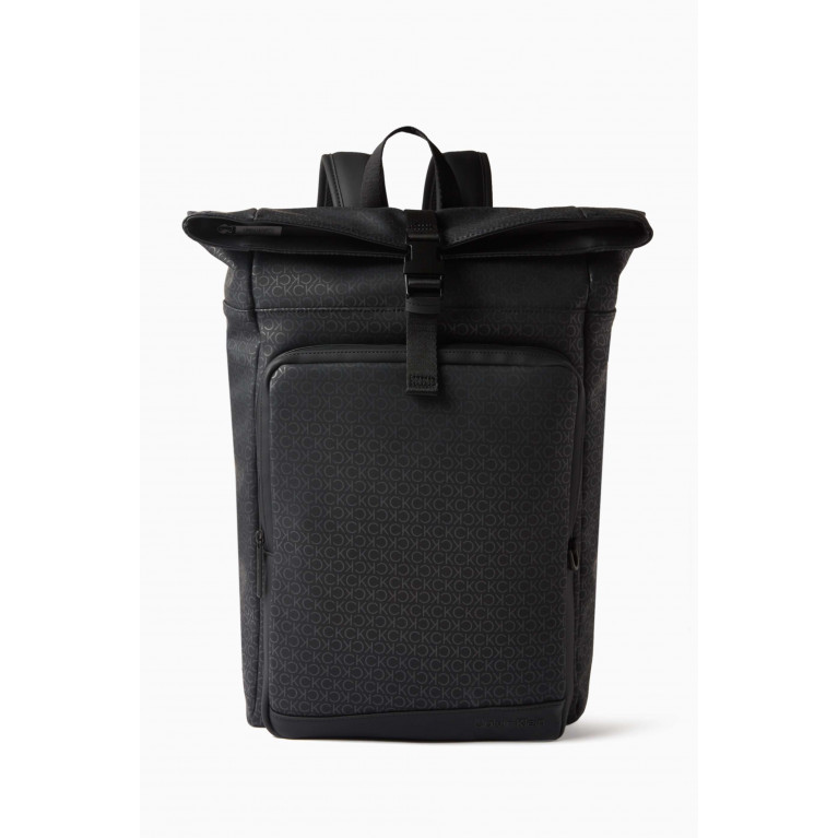 Calvin Klein - Monogram Roll-top Backpack in Rubberised Faux Leather