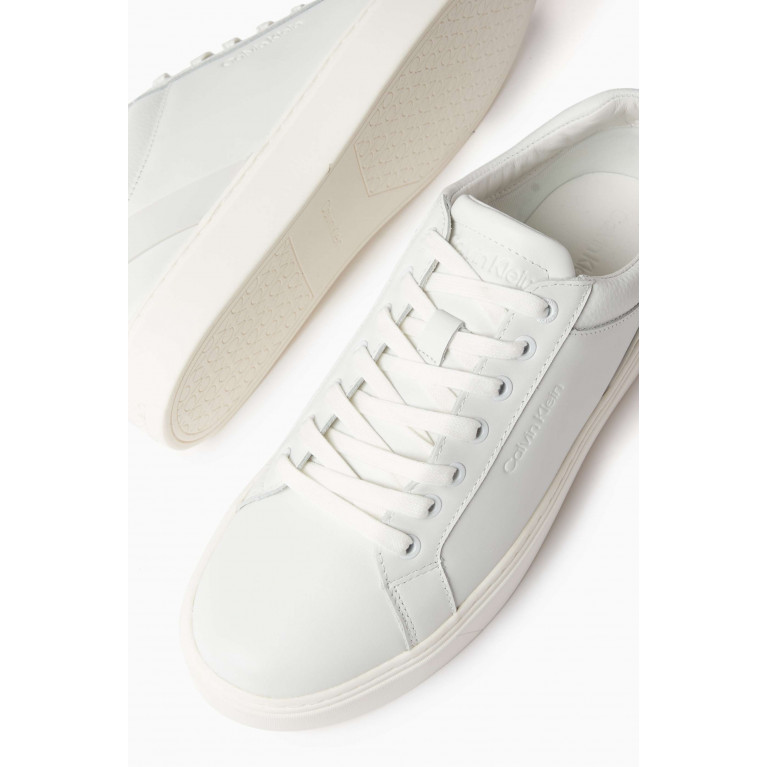 Calvin Klein - Archive Stripe Low Top Sneakers in Leather White