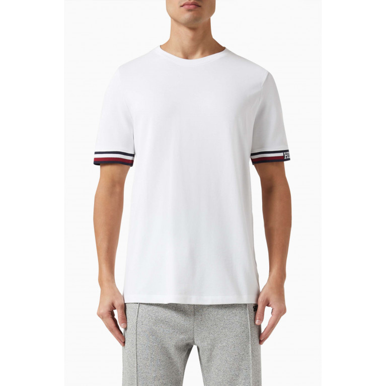 Tommy Hilfiger - Monotype Stripe-tipped T-shirt in Organic Cotton Blend Pique White