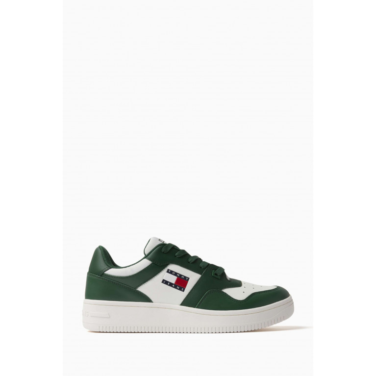 Tommy Jeans - Retro Basketball Sneakers in Leather Green