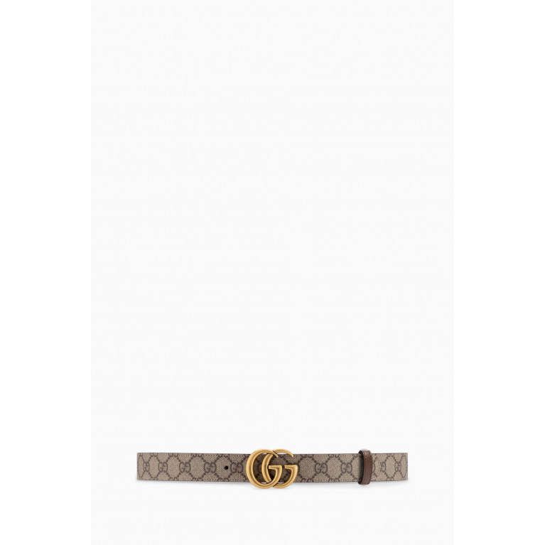 Gucci - GG Marmont Reversible Belt in GG Supreme Canvas & Leather Brown